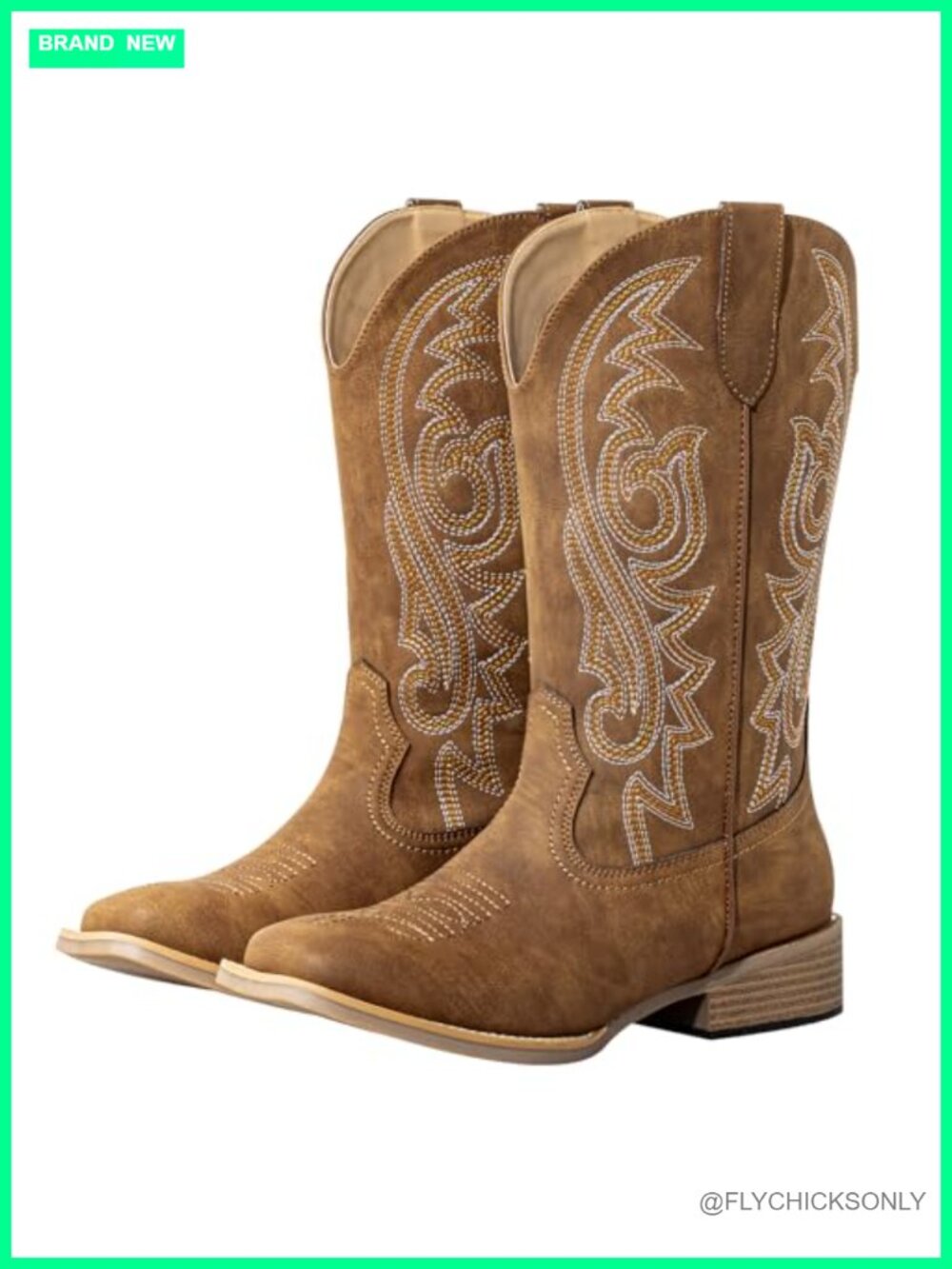 Extra Wide Calf Cowgirl Boots Square Toe Faux Leather Mid-Calf